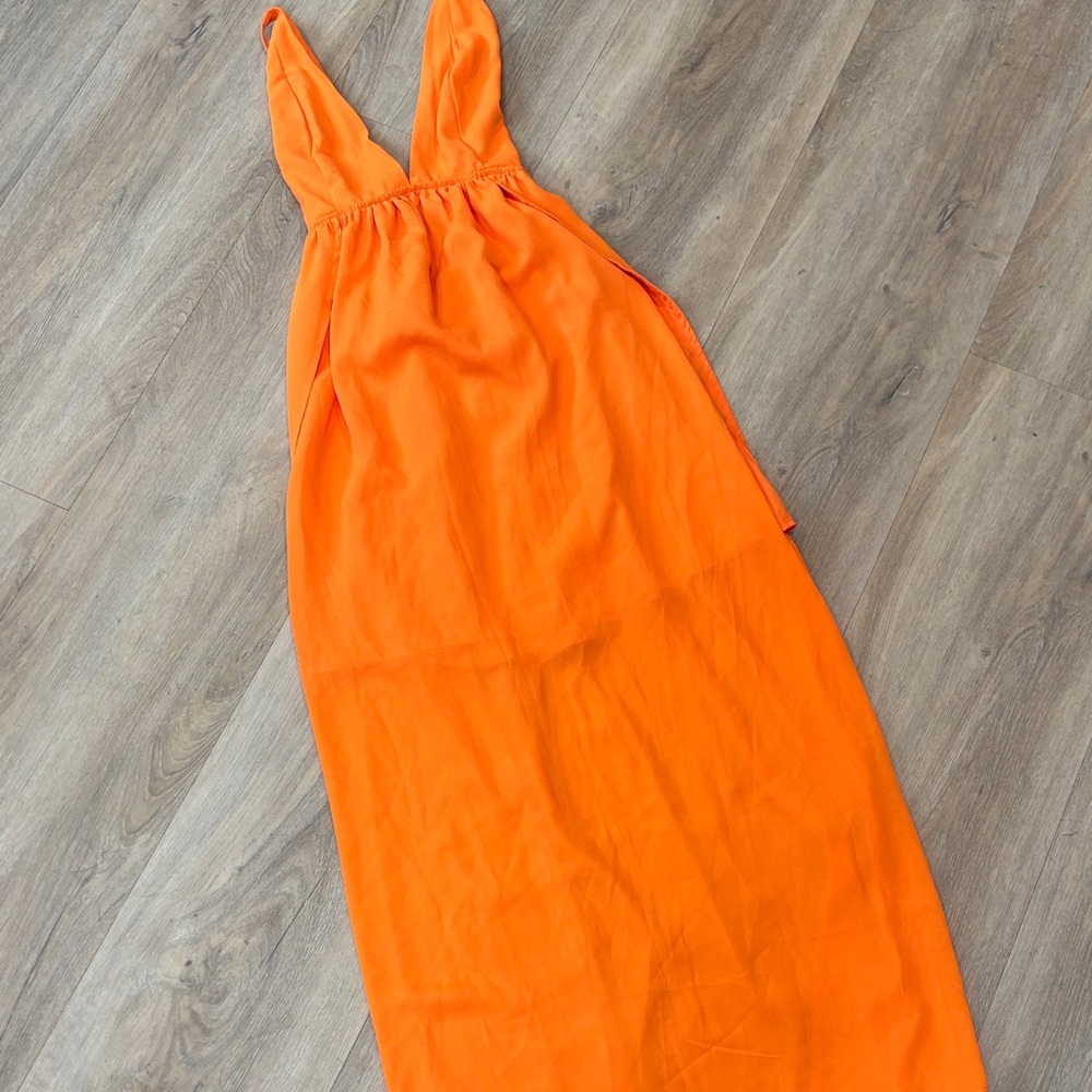 SHEIN ORANGE PLUNGING CHIFFON MAXI DRESS